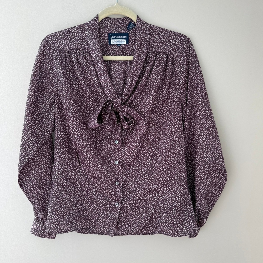 Givenchy Saks Fifth Avenue‎ Vintage Bow Blouse Plum Floral Print Size 10